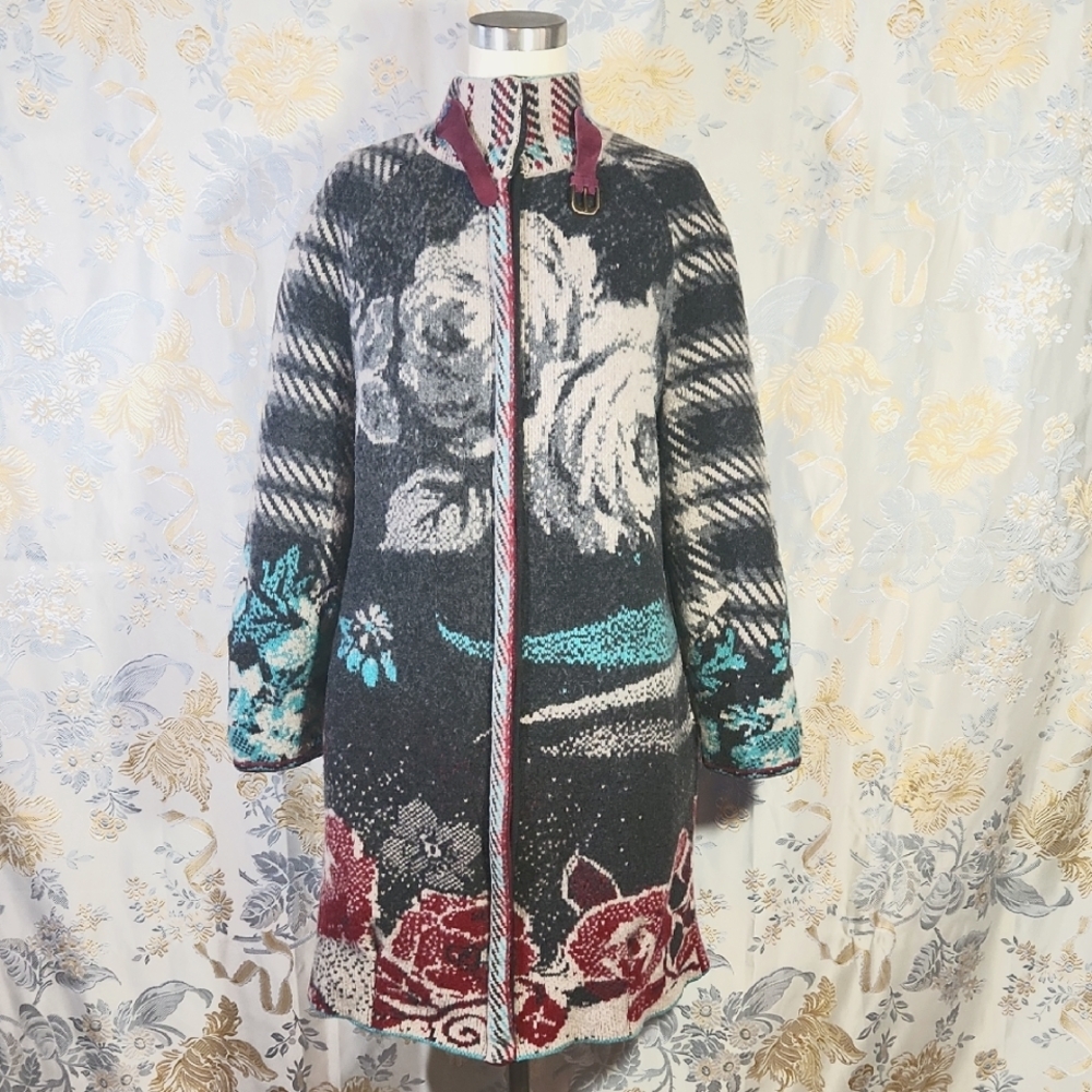 Floral And Wool IVKO Double Zipper Coat Jacket With Pockets Sz 38